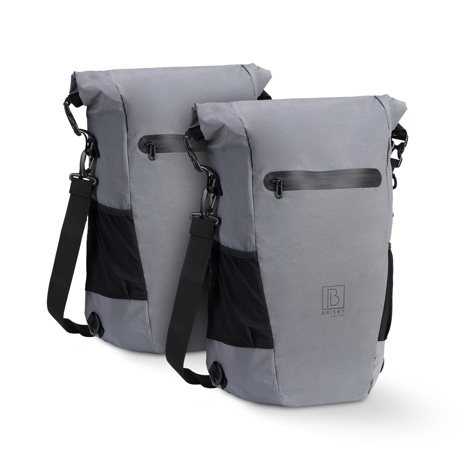 3 in 1 waterproof rolltop bicycle bag set 40-52L gray - 100% reflection - high visibility - bicycle bag - backpack - shoulder bag