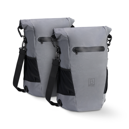 3 in 1 waterproof rolltop bicycle bag set 40-52L gray - 100% reflection - high visibility - bicycle bag - backpack - shoulder bag