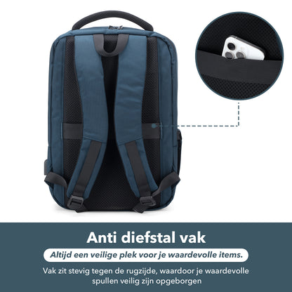 Brisby Rugzak Pro 1 – Laptoprugzak tot 15,7 inch voor Werk, School en Reizen – Waterafstotend – Met Tabletvak, Antidiefstalvak en Trolleysleeve - Blauw