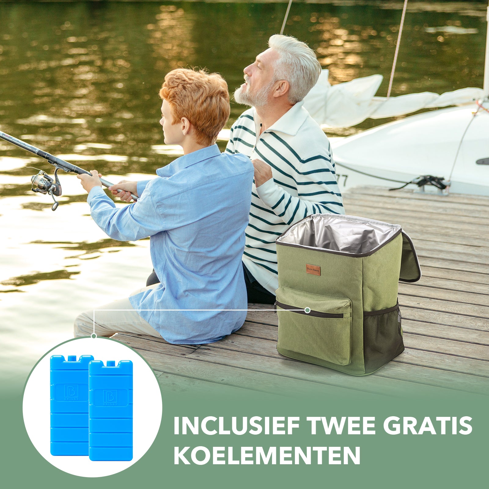 Koeltas rugzak 25L groen - Waterafstotend - anti diefstal vak - 4 laags geïsoleerd - incl. 2 gratis koelelementen en gratis flessenopener