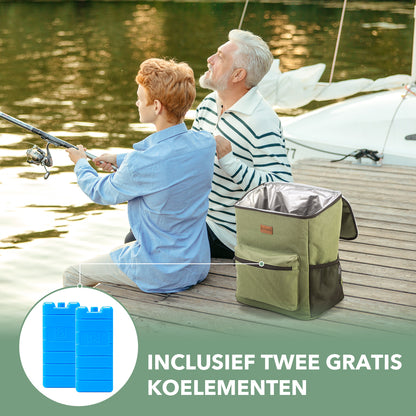 Koeltas rugzak 25L groen - Waterafstotend - anti diefstal vak - 4 laags geïsoleerd - incl. 2 gratis koelelementen en gratis flessenopener