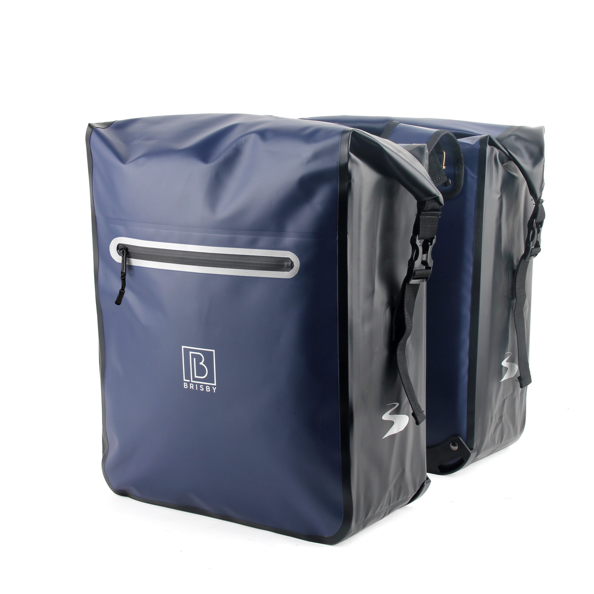 Brisby Dubbele Fietstas 40–56 Liter – Waterdicht – Met Rolsluiting en Waterdichte Voorvakritsen – Voor Gewone en Elektrische Fiets – Blauw