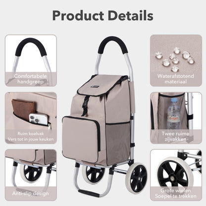 Packaway Boodschappentrolley met koelvak - 45L - boodschappenwagen - steekwagen functie - Champagne