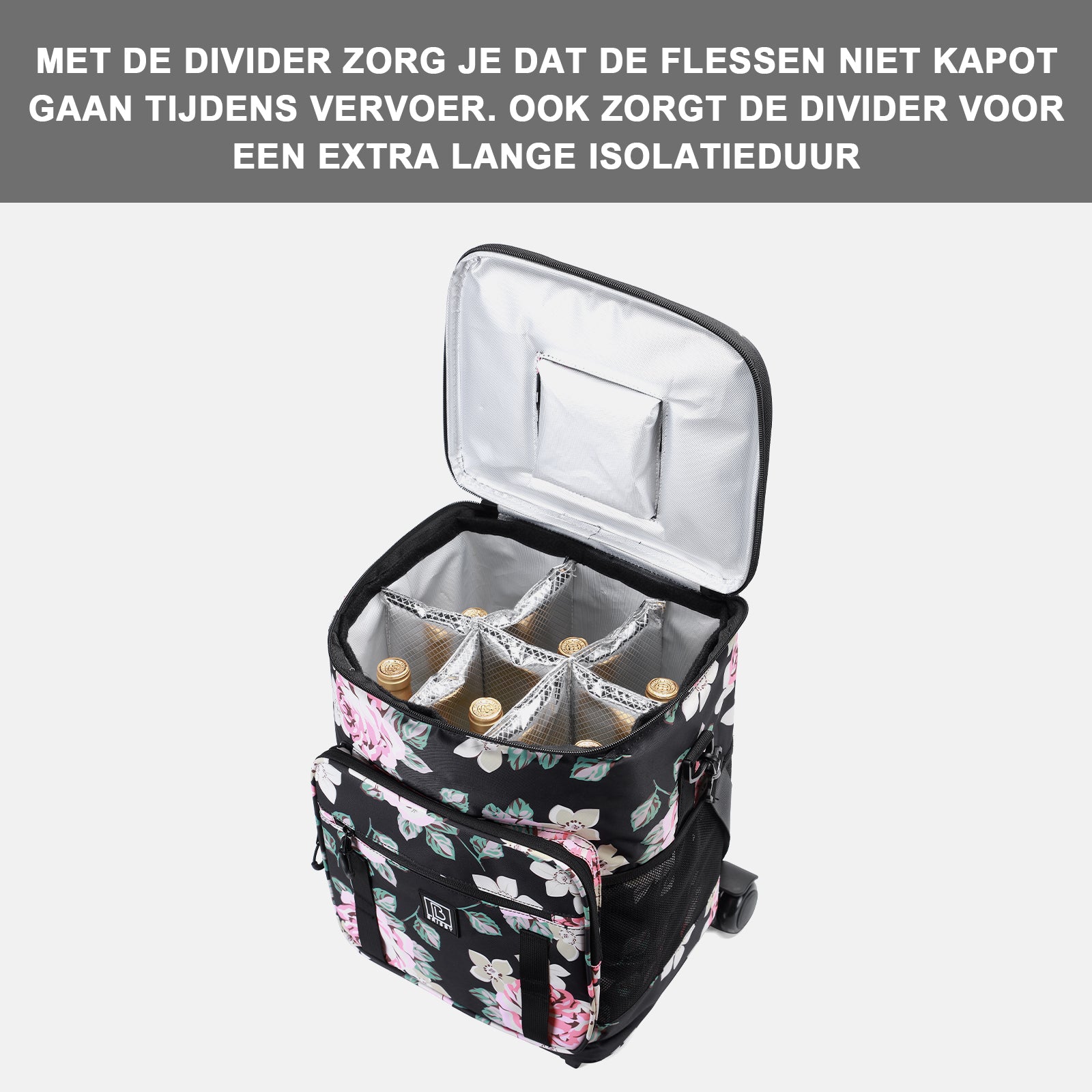 Brisby Boodschappentrolley 32L dark flower - incl. koelvak, koelelementen