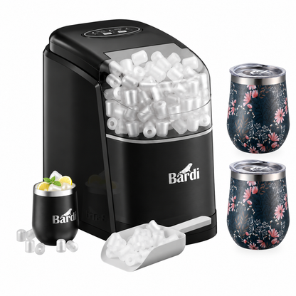 Bardi IJsblokjesmachine set 1,6L zwart - incl. 3 thermoscups japanese flower en ijsschep