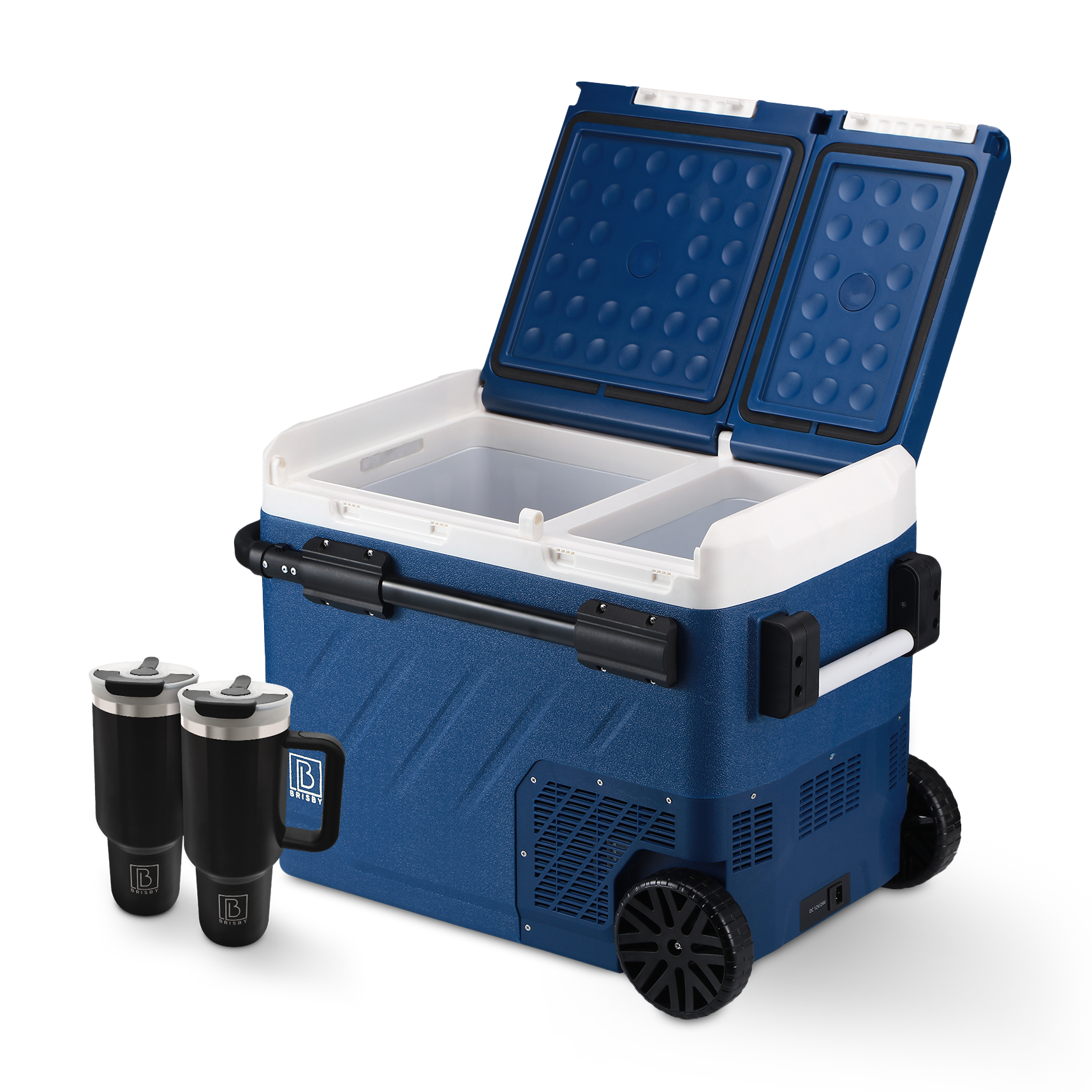 Compressor koelbox 58,1L - Koelen en vriezen - 12V en 230V - verrijdbaar - incl. 2x 1,2L thermosbekers