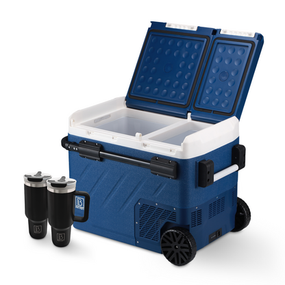 Compressor koelbox 58,1L - Koelen en vriezen - 12V en 230V - verrijdbaar - incl. 2x 1,2L thermosbekers