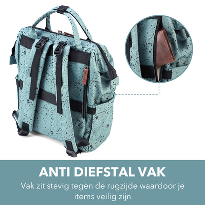 Stayopen changing bag green dots - changing bag - stay-open frame - USB charging function - incl. buggy mounting and changing mat