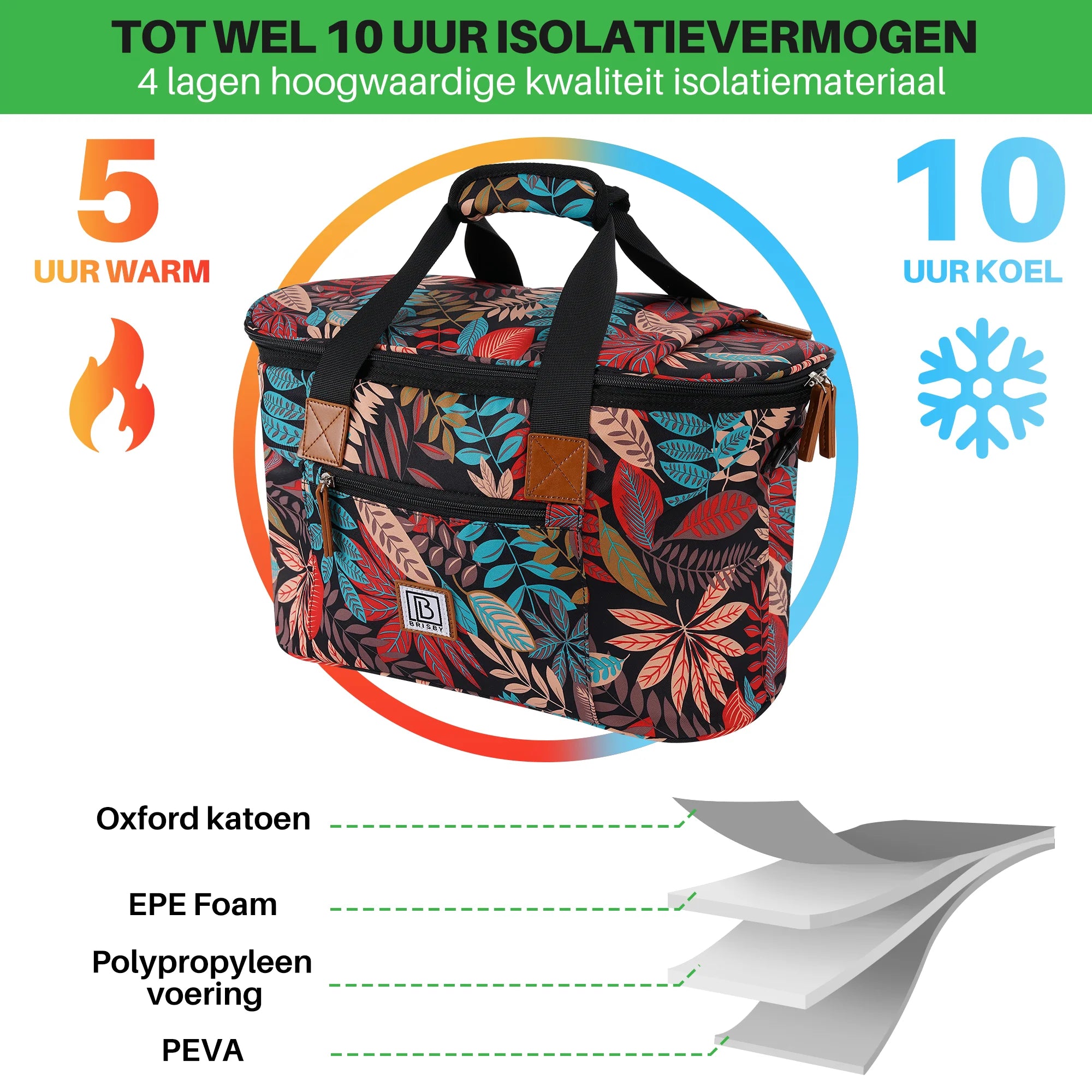 Koeltas 21L jungle - GRATIS mealbox - boodschappentas - 4-laags geïsoleerd - incl. 2 gratis koelelementen en schouderband