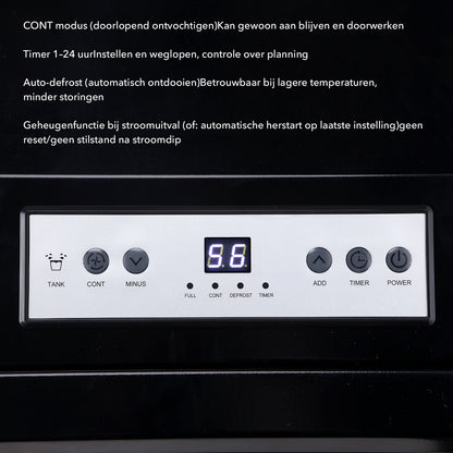 Dryconic Bouwdroger 90L - Professionele luchtontvochtiger - ContinuousDrain® - Auto-Defrost - JobSite™ metalen behuizing - Extra grote luchtinlaat