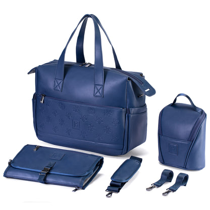 Venezia luiertas en weekendtas blauw - PU leer - schoudertas - slijtvast - Incl. buggy/kinderwagen haken, verschoonmat en koeltas