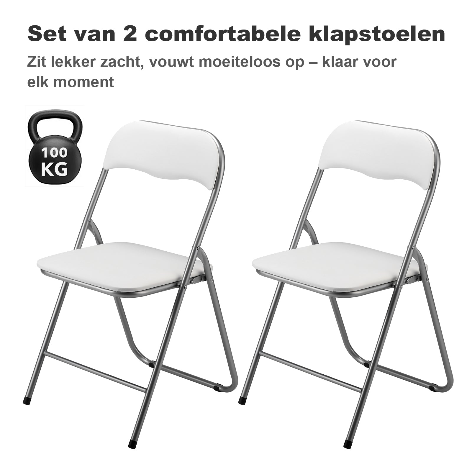 2-delige klapstoelenset - wit - 100kg draagkracht - 43 x 38 x 87 cm