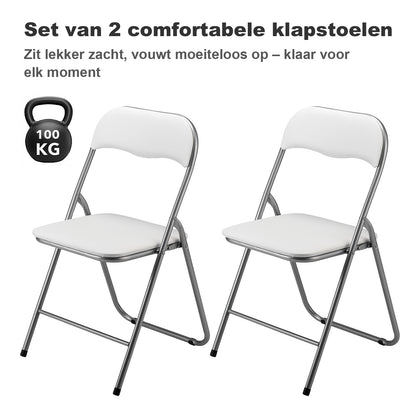 2-delige klapstoelenset - wit - 100kg draagkracht - 43 x 38 x 87 cm