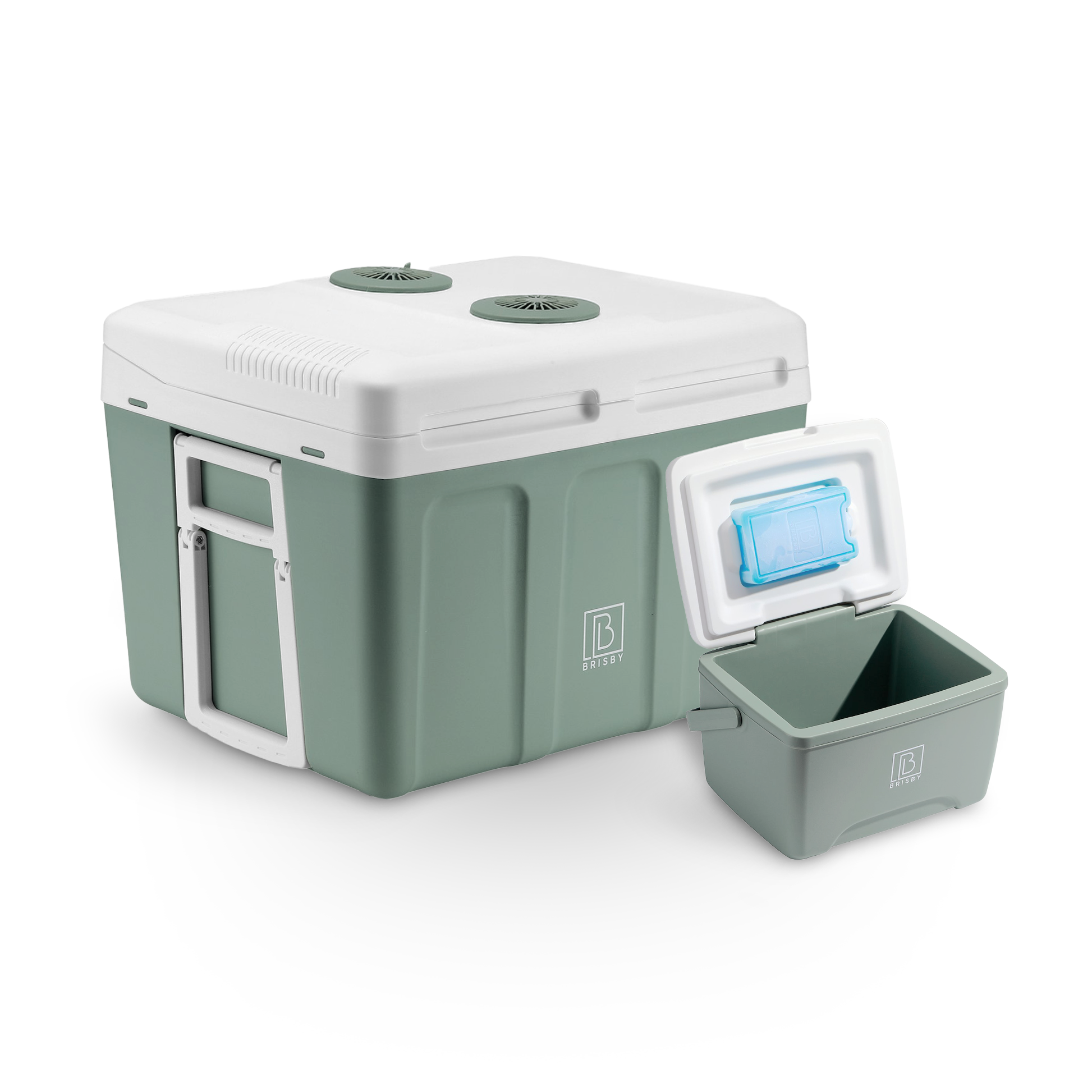 Elektrische koelbox 40L groen SET - Incl. 8L passieve koelbox - incl. divider en koelelementen - AC/DC 12V, 220/230V