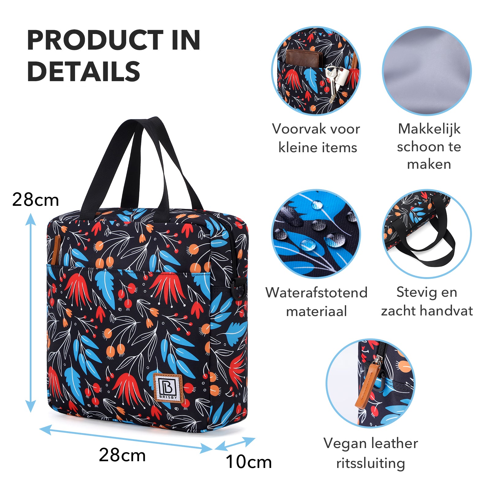 Brisby Koeltas Lunchtas 7L - Inclusief 2 Koelelementen & Schouderband - Night Flower