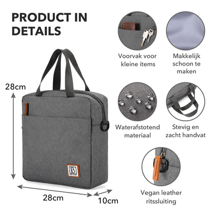 Brisby Koeltas Lunchtas 7L - Inclusief 2 Koelelementen & Schouderband - Donkergrijs
