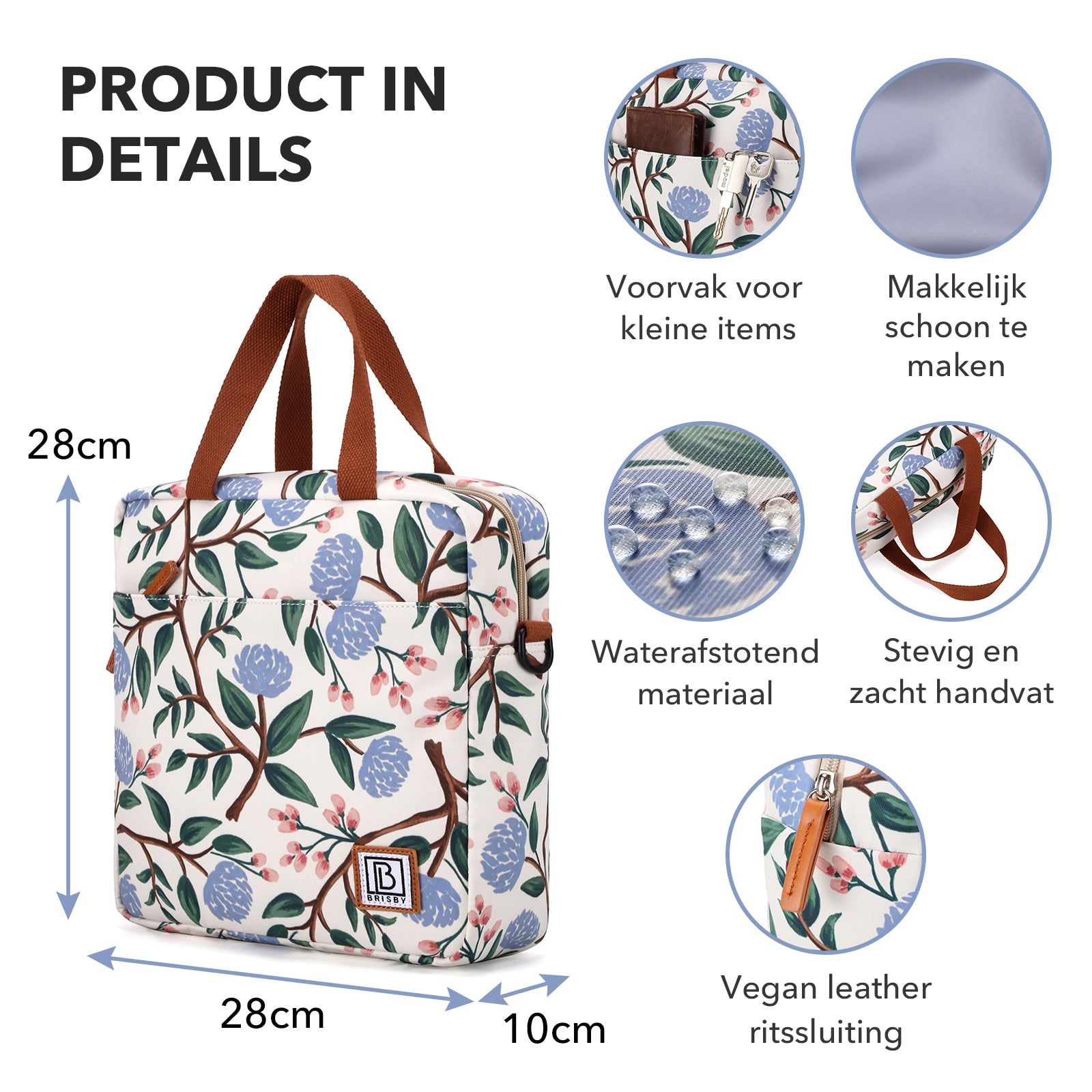 Brisby Koeltas Lunchtas 7L - Inclusief 2 Koelelementen & Schouderband - White Flower