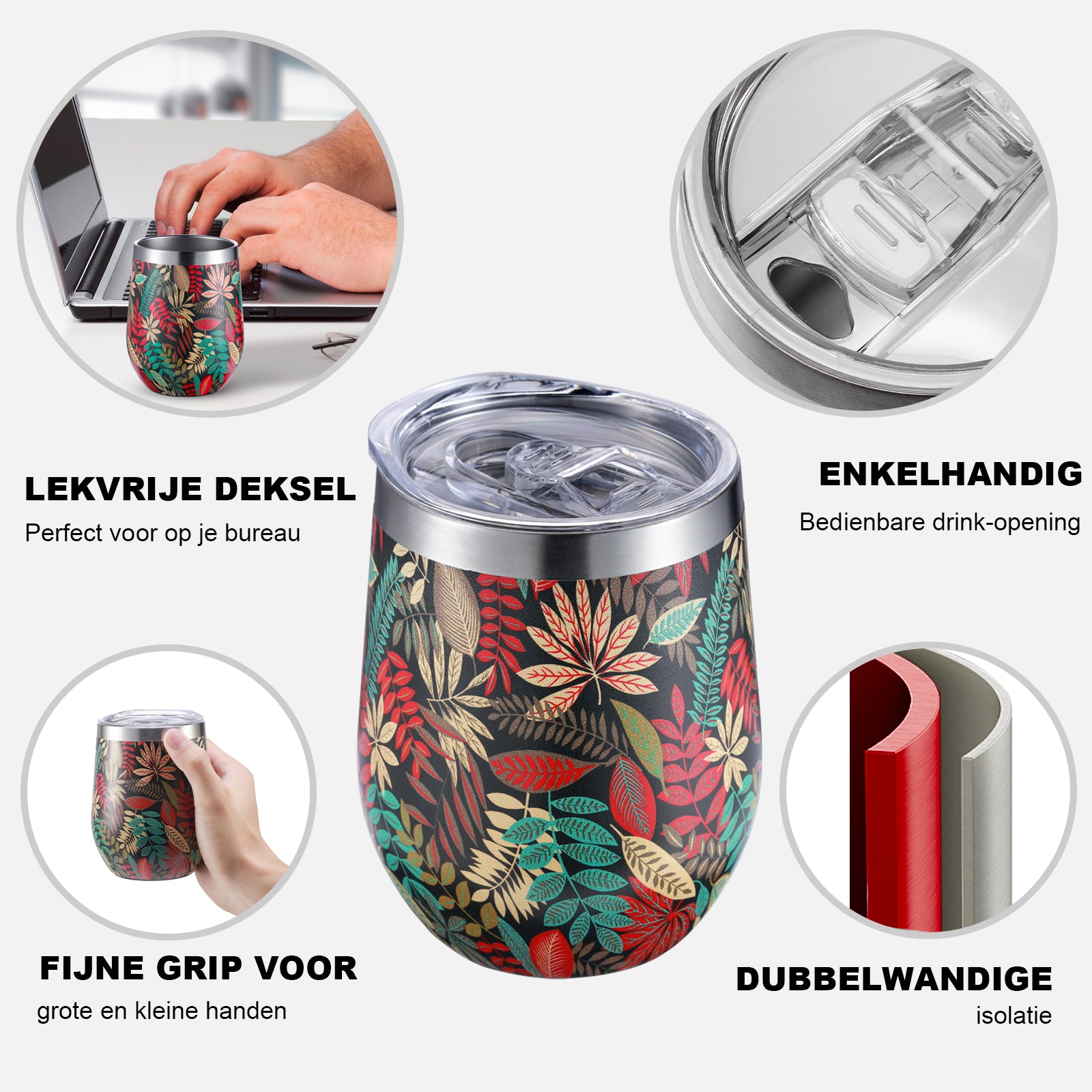 Thermosbeker set jungle - 2 bekers met lekvrije deksels - dubbelwandig - 360ml