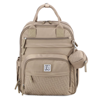 Brisby Premium Luiertas – Uitgebreide en Functionele Verzorgingstas – met buggymontage – Anti Diefstal Vakken - Reistrolley Sleeve - Inclusief verschoonmatje t.w.v.15,99 euro en speenhouder - Levenslange Garantie - Natural Greige