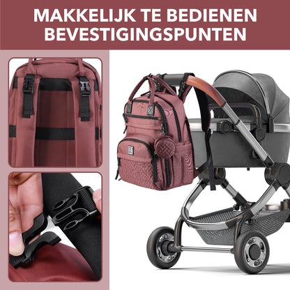 Premium luiertas rood - uitgebreide en functionele verzorgingstas - met buggymontage - anti diefstal vakken - reistrolley sleeve - incl. verschoonmatje en speenhouder - levenslange garantie