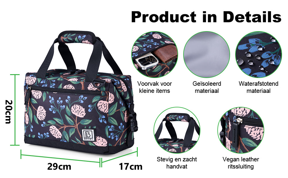 Koeltas 12L passion flower - Lunchtas - 4-laags geïsoleerd - extra ruimte uitvouwbaar - 2 gratis koelelementen - incl. schouderriem