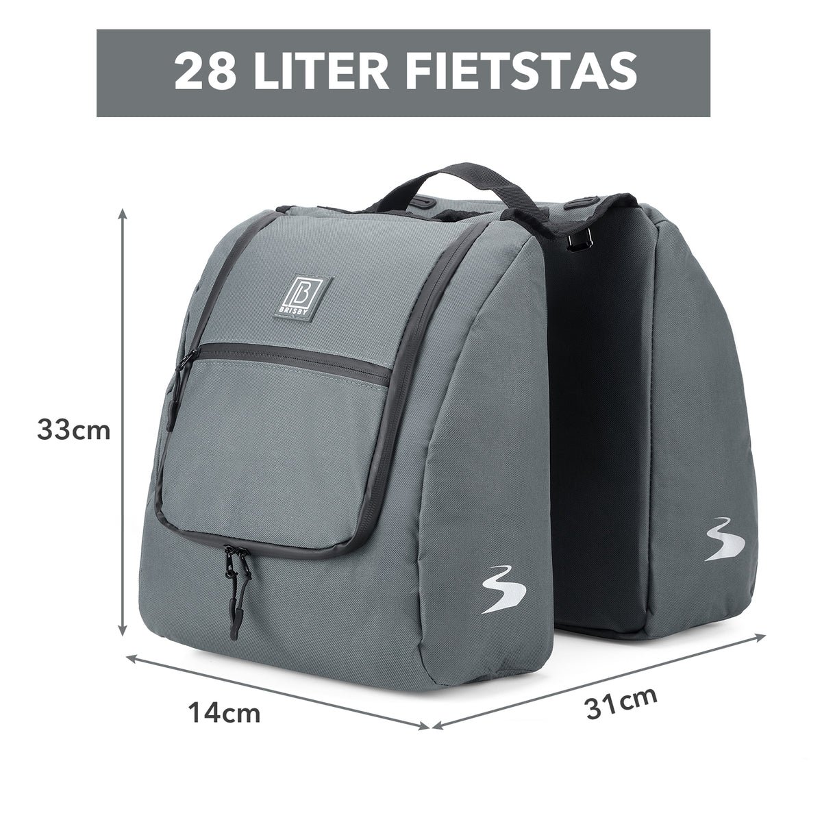 Brisby Dubbele Fietstas 28 Liter – Koeltas en Lunchtas – 4-laags Geïsoleerd – Voor Gewone en Elektrische Fiets – Waterafstotend met Waterdichte Ritsen – Urban Blue