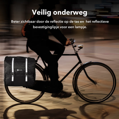 Packaway Dubbele Fietstassen 36L zwart - waterdicht - reflectie