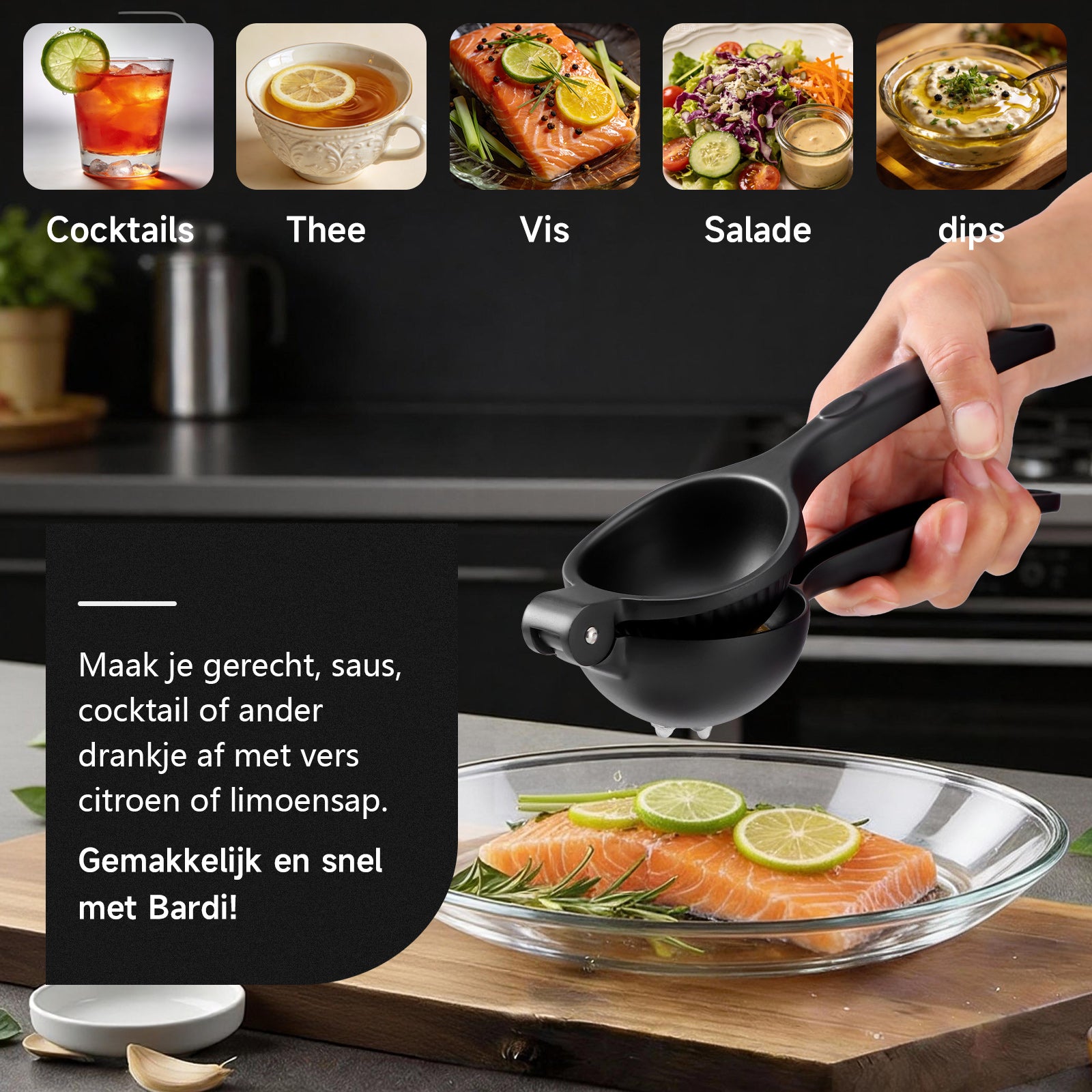 Bardi citruspers zwart - handpers - incl. gratis e-book