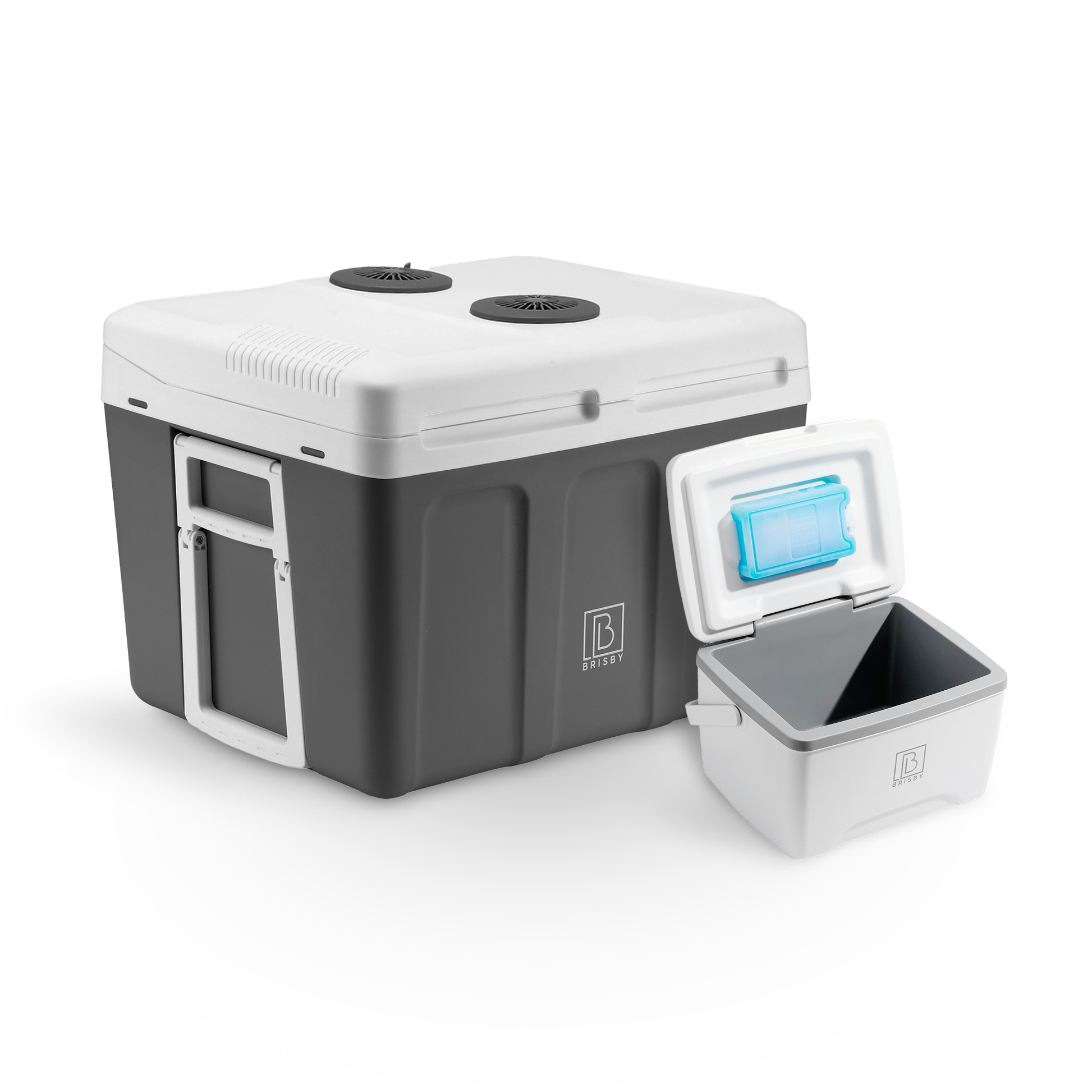 Elektrische koelbox 40L grijs SET - Incl. 8L passieve koelbox - incl. divider en koelelementen - AC/DC 12V, 220/230V