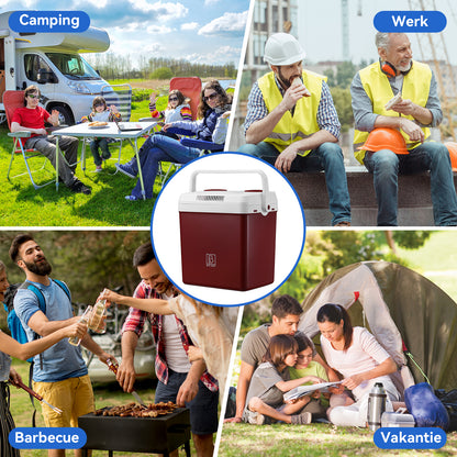 Electric cool box 25L red - AC/DC 12V, 220/230V - incl. divider - lockable lid
