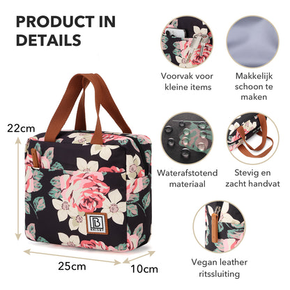 Brisby Koeltas Lunchtas 4L - Waterafstotend - Geïsoleerde Kolftas - Inclusief Koelelement - Bloemetjes