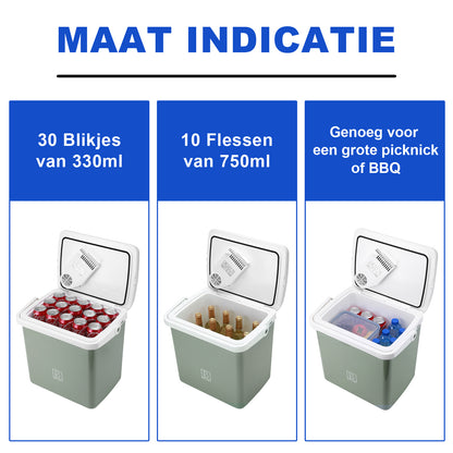 Elektrische koelbox 25L groen - AC/DC 12V, 220/230V - incl. divider - vergrendelbare deksel