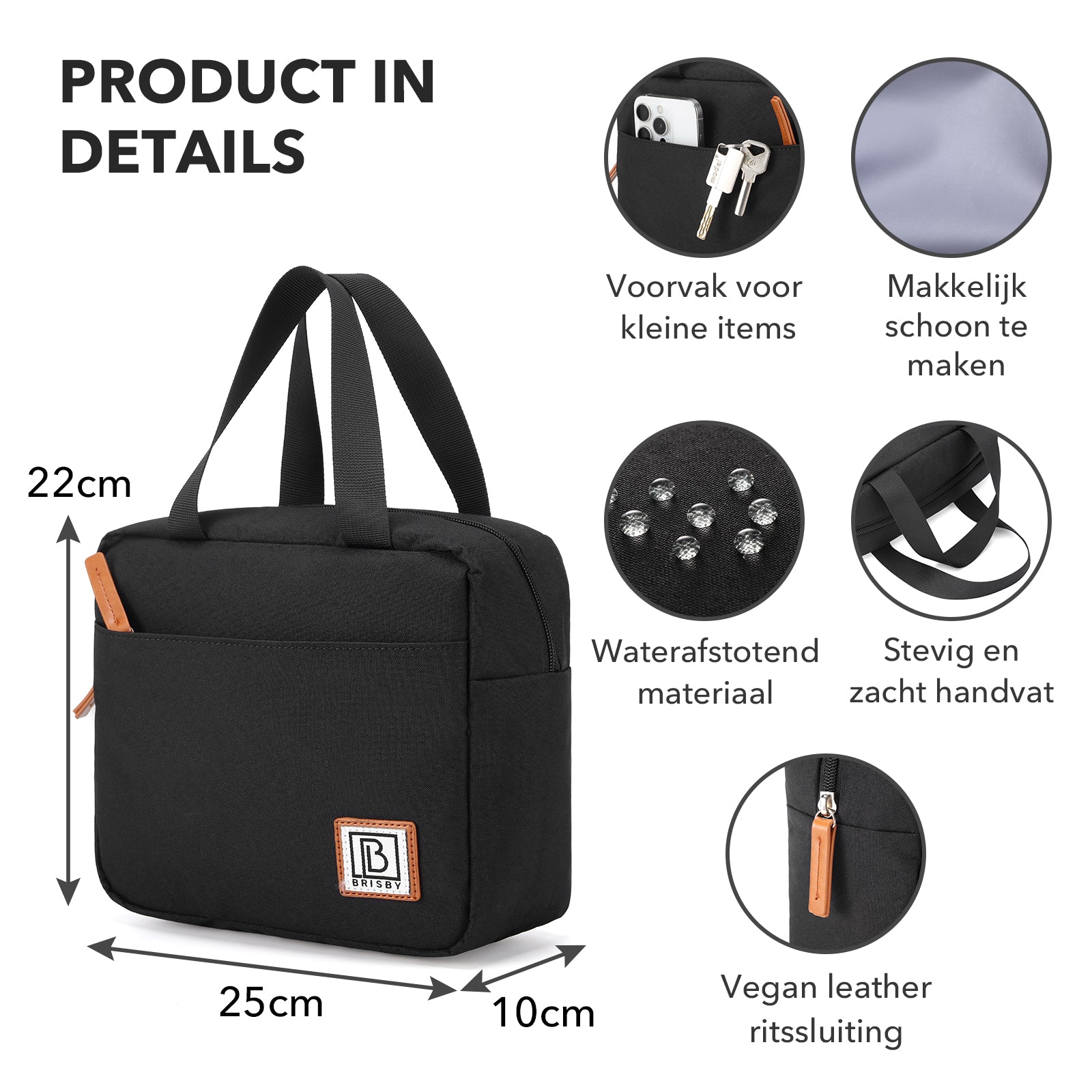 Brisby Koeltas Lunchtas 4L - Waterafstotend - Geïsoleerde Kolftas - Inclusief Koelelement - Zwart