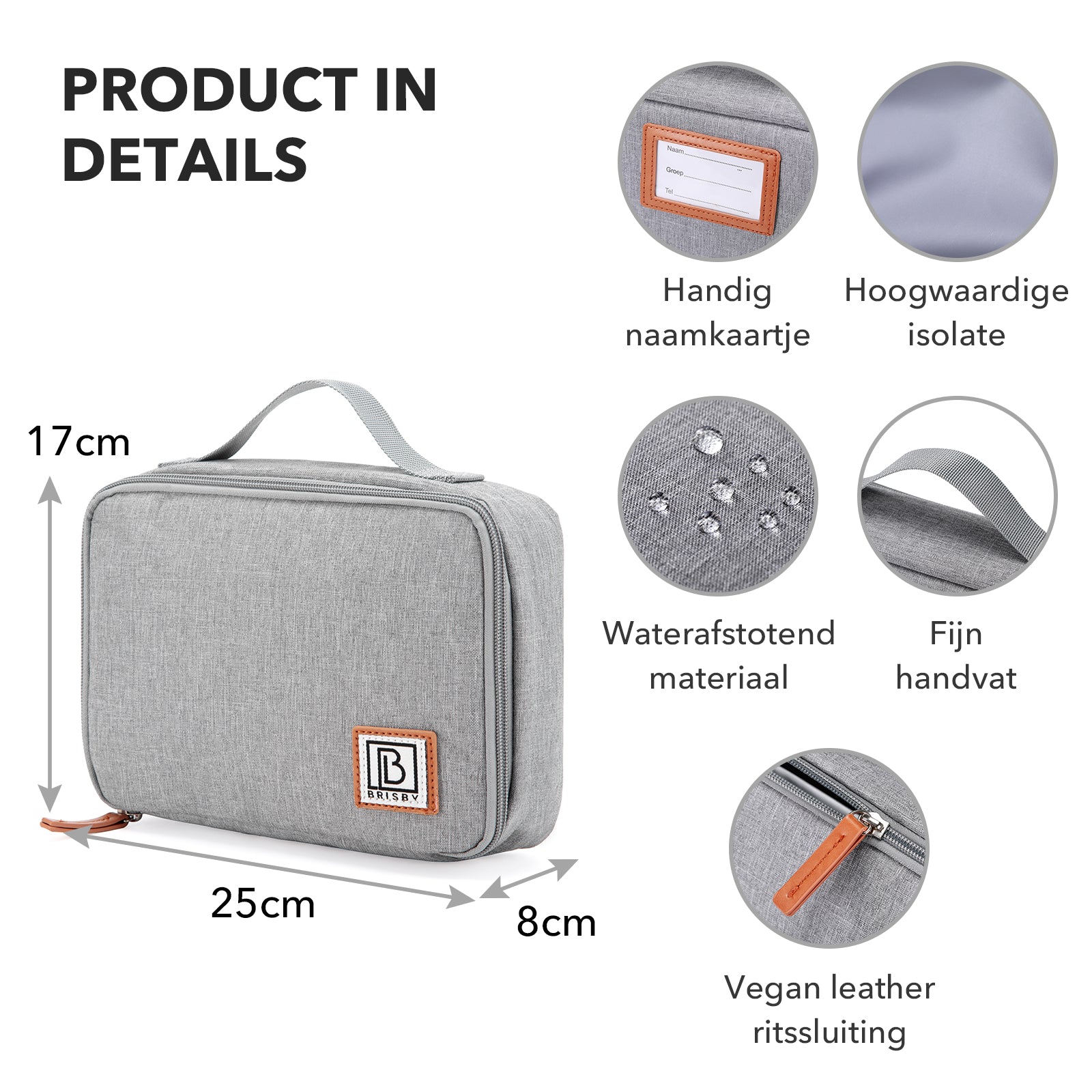 Brisby Koeltas & Lunchtas 2,5 Liter voor Kinderen - Inclusief Koelelement & Naamkaartje - Lichtgrijs