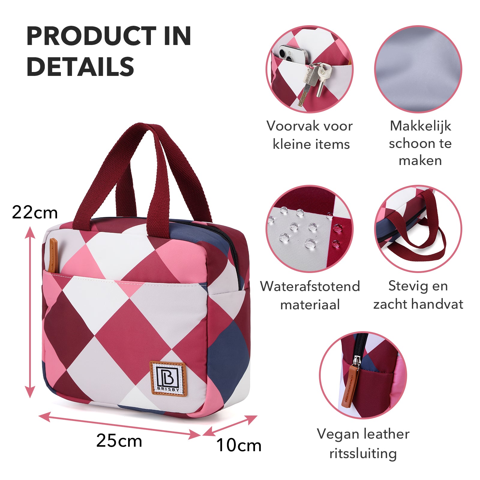 Brisby Koeltas Lunchtas 4L - Waterafstotend - Geïsoleerde Kolftas - Inclusief Koelelement - Blok Roze