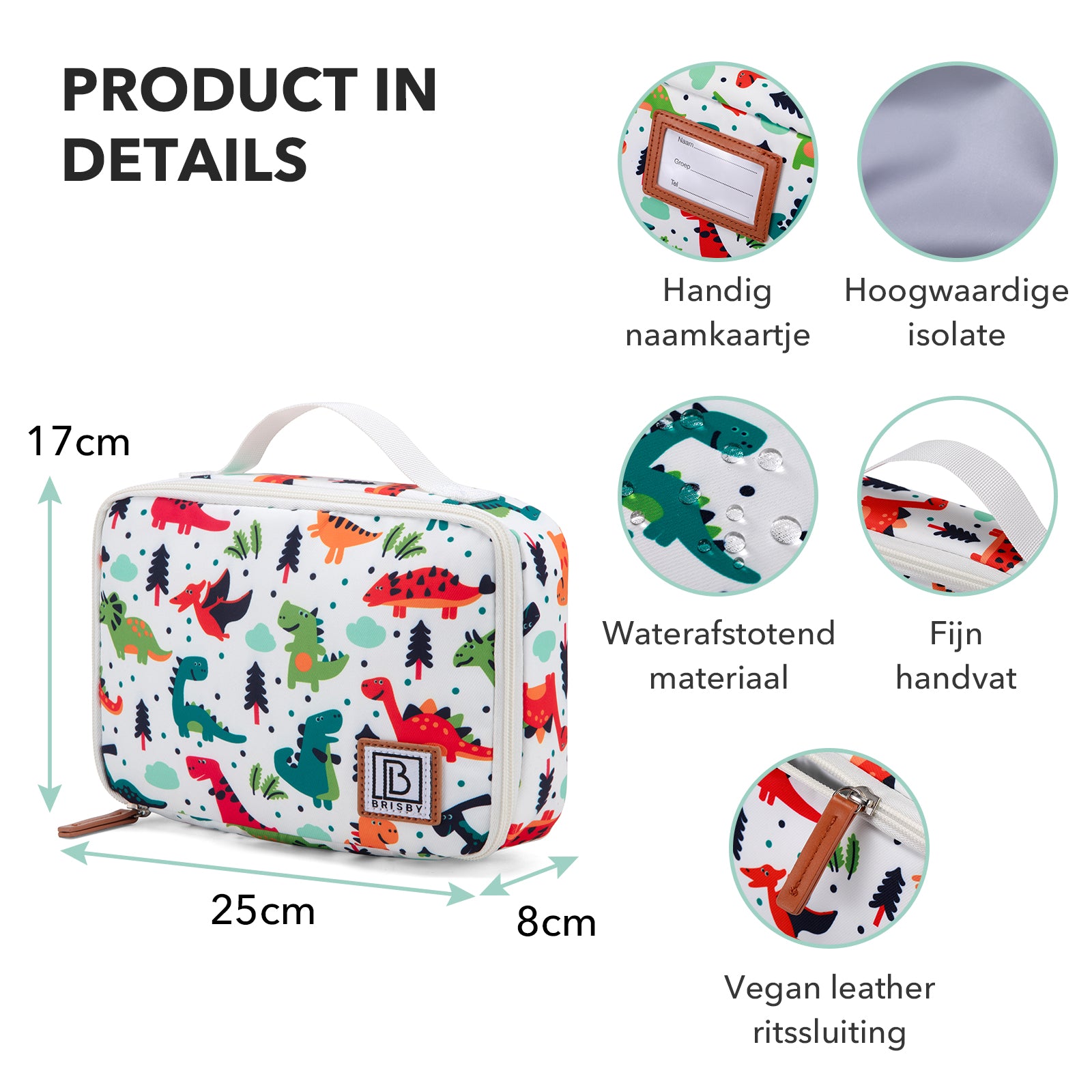 Brisby Koeltas & Lunchtas 2,5 Liter voor Kinderen - Inclusief Koelelement & Naamkaartje - Dino
