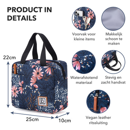 Brisby Koeltas Lunchtas 4L - Waterafstotend - Geïsoleerde Kolftas - Inclusief Koelelement - Japanese Flower