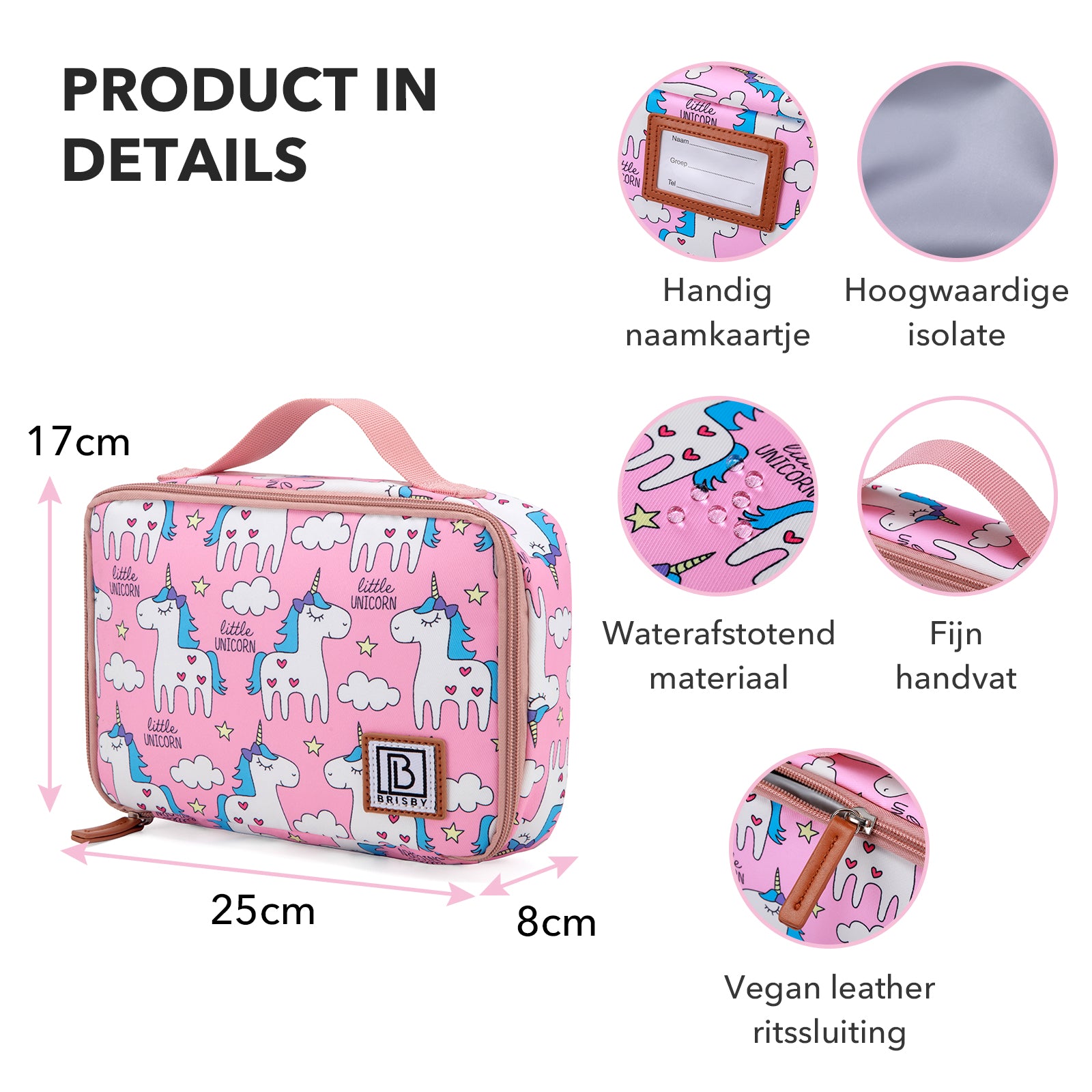Brisby Koeltas & Lunchtas 2,5 Liter voor Kinderen - Inclusief Koelelement & Naamkaartje - Eenhoorn - Unicorn