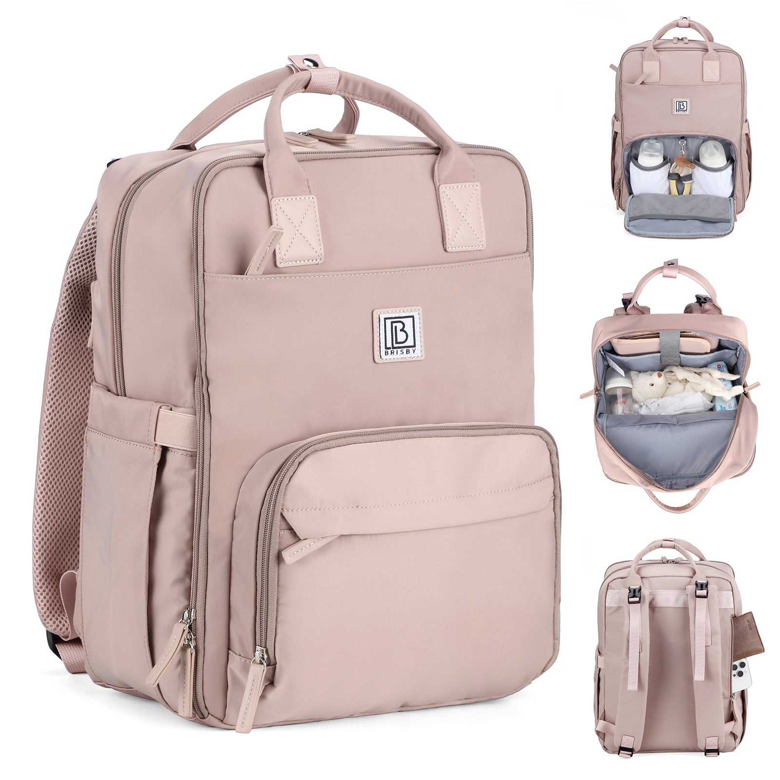 Brisby slijtvaste Luiertas – verzorgingstas – met buggymontage - Muted Rose