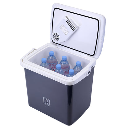 Elektrische koelbox 25L grijs - AC/DC 12V, 220/230V - incl. divider en vershoudbakjes - vergrendelbare deksel