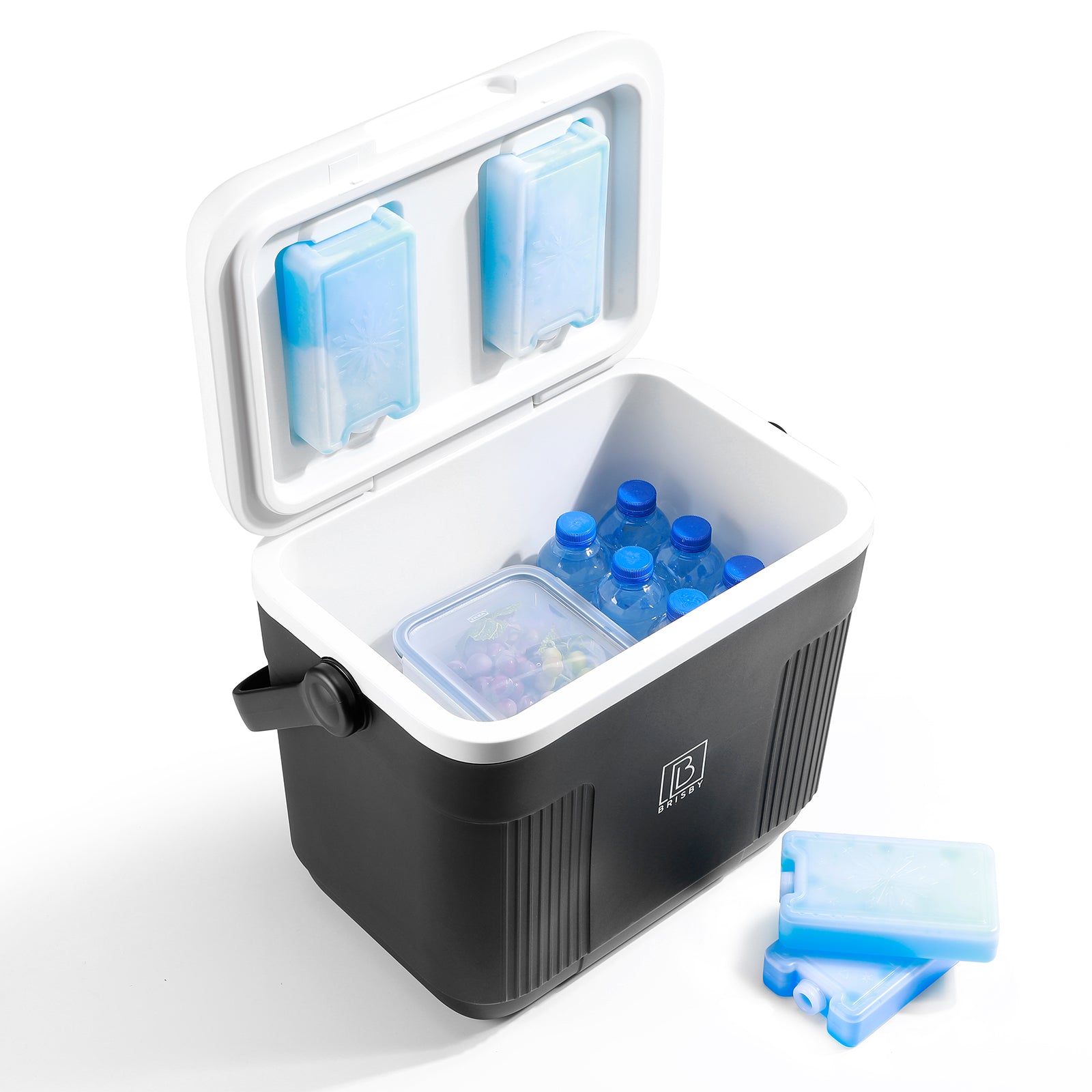 Brisby Koelbox 22L zwart + 2 thermosflessen 0,5L set -  incl. 4 koelelementen