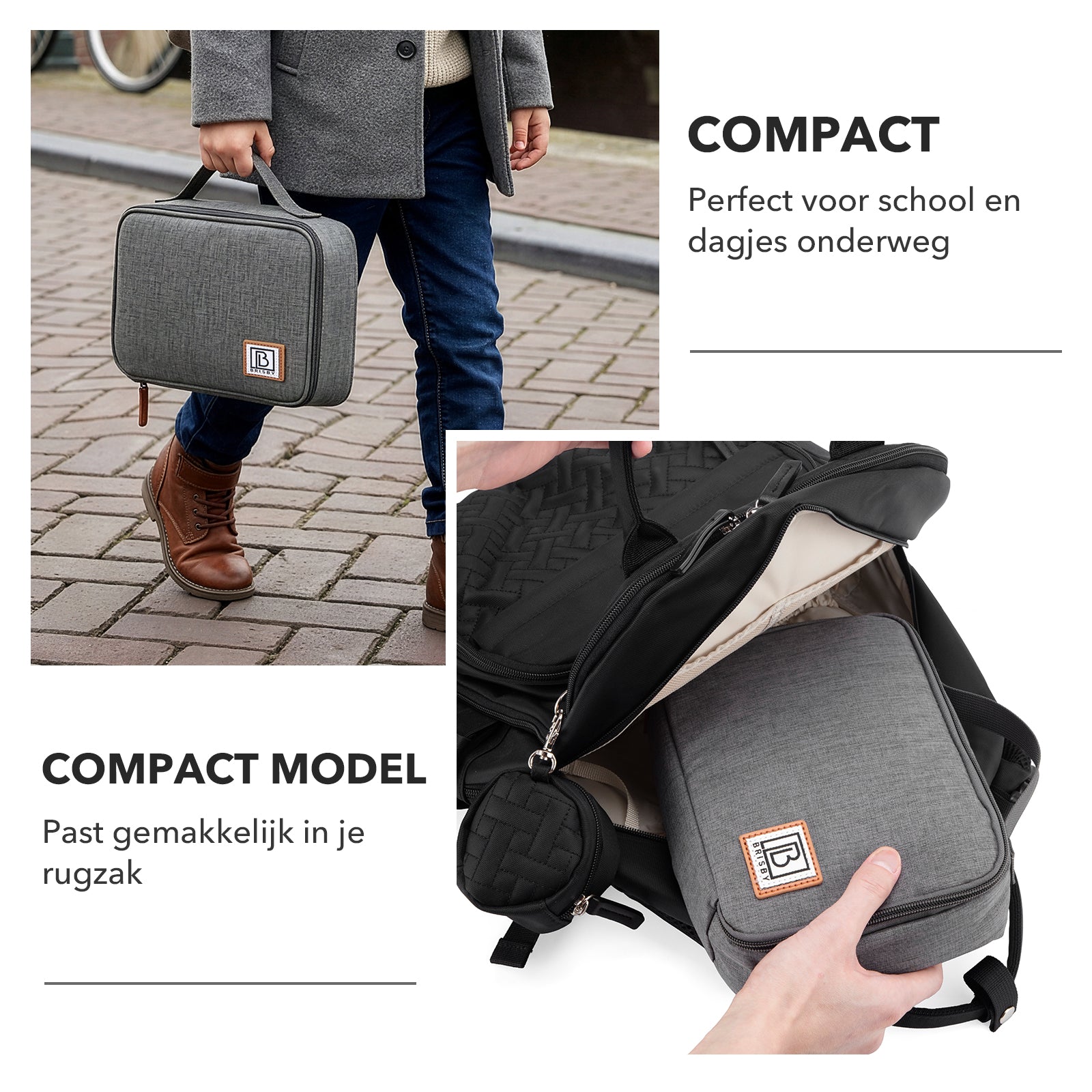 Brisby Koeltas & Lunchtas 2,5 Liter voor Kinderen - Inclusief Koelelement & Naamkaartje - Donkergrijs