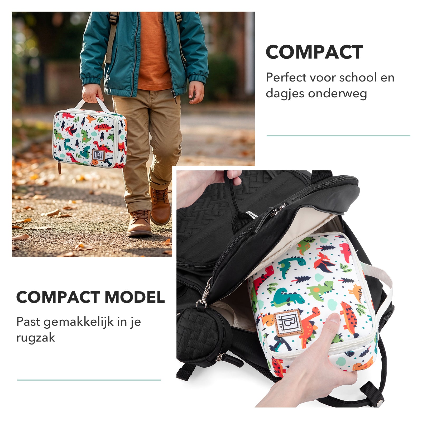 Brisby Koeltas & Lunchtas 2,5 Liter voor Kinderen - Inclusief Koelelement & Naamkaartje - Dino