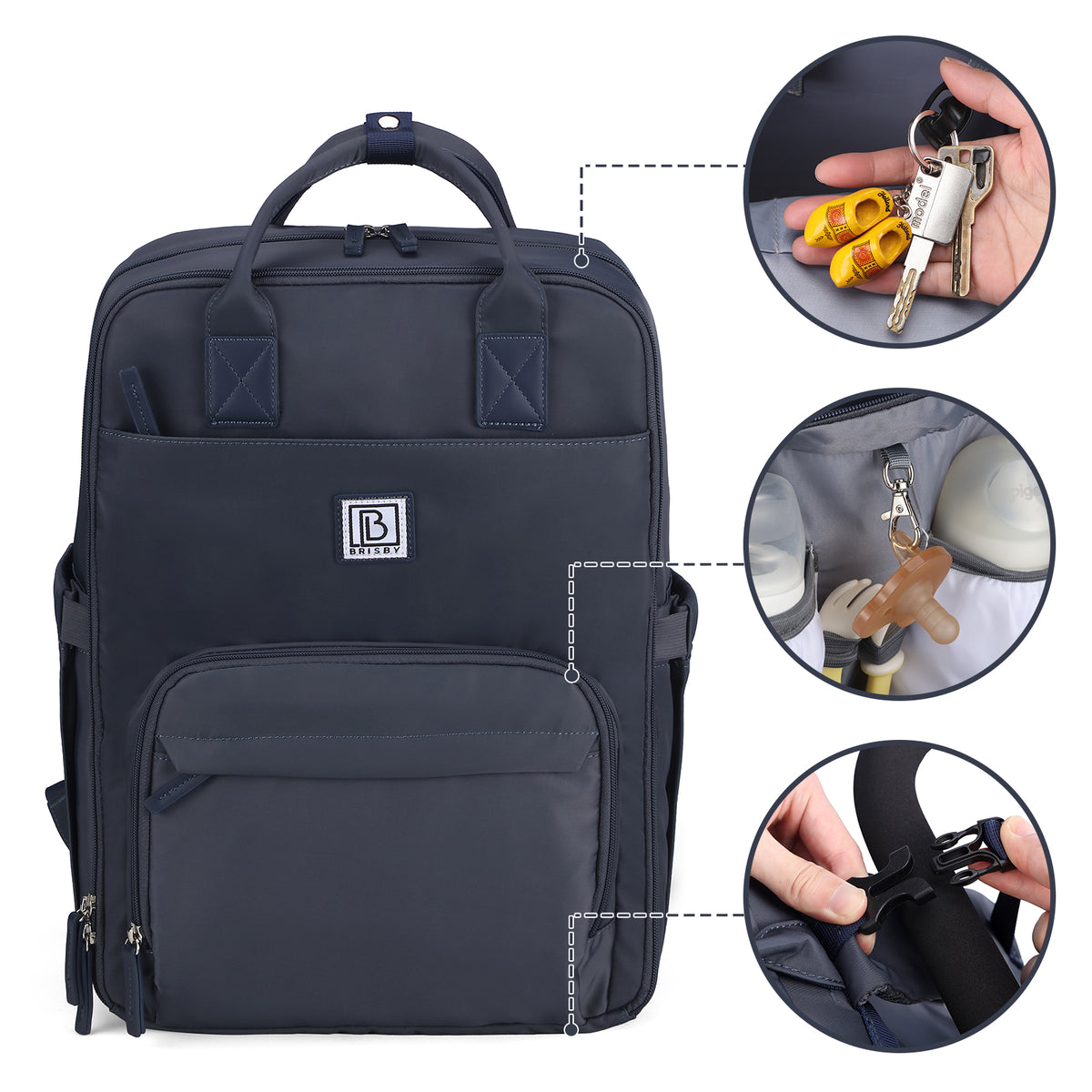 Brisby slijtvaste Luiertas – verzorgingstas – met buggymontage - Urban Blue
