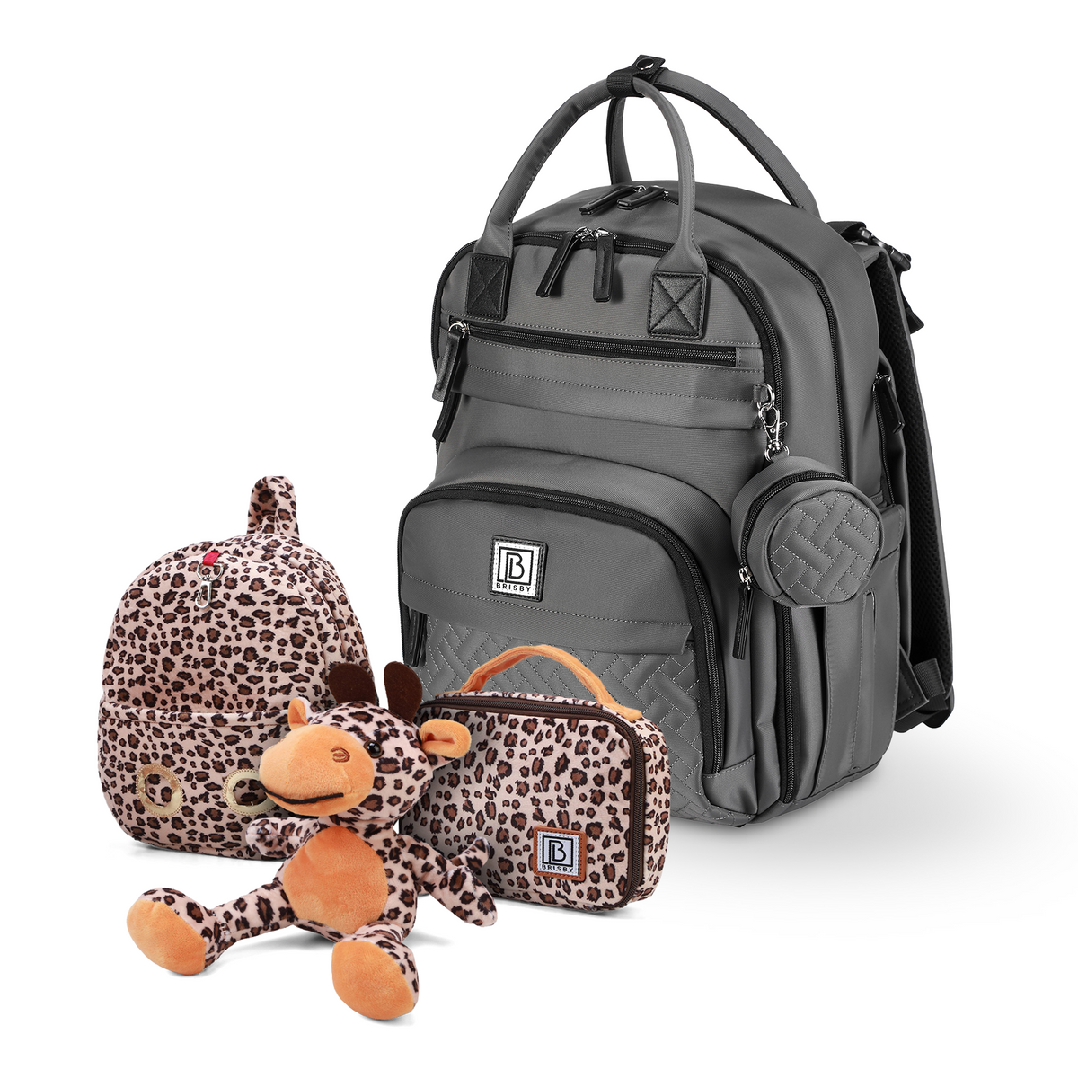 Brisby Premium Luiertas  - Donkergrijs - Kinderrugzak - 1.5L kinderlunchtas Giraffe