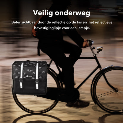 Packaway Dubbele Fietstassen - Waterdicht Fietstassen Elektrische Fiets - Reflectie - Fiets Patroon Zwart 36 Liter