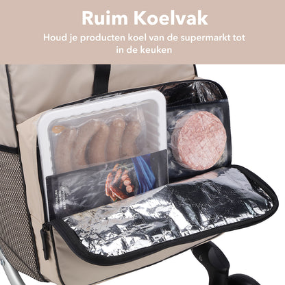 Packaway Boodschappentrolley met 4 wielen - boodschappenwagen deluxe met koelvak en verstelbaar handvat – 60 liter – Champagne