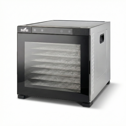Bardi Voedseldroger 10-laags 1000W RVS - 24-uurs timer - led-bedieningspaneel - incl. 10 inlegvellen en voedseltang