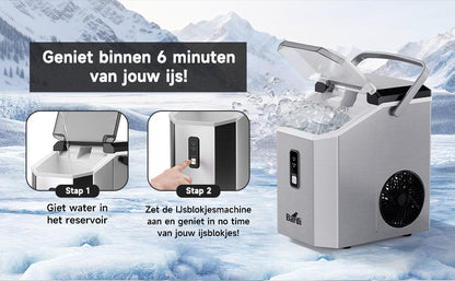 Bardi 1.1L - Nugget IJsblokjesmachine Square - Crushed Ice Maker met IJsschep - 15kg/24 uur - Ijsblokjesmaker - Met Luxe Thermosbeker - RVS met citruspers RVS
