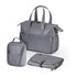 Venezia diaper bag and weekend bag set grey - PU leather - shoulder bag - wear-resistant - Incl. buggy/pram hooks, changing mat and cool bag